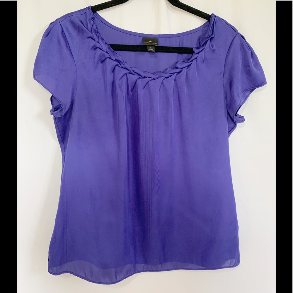 Blue Scoop Neck Cap Sleeve Blouse Sz S